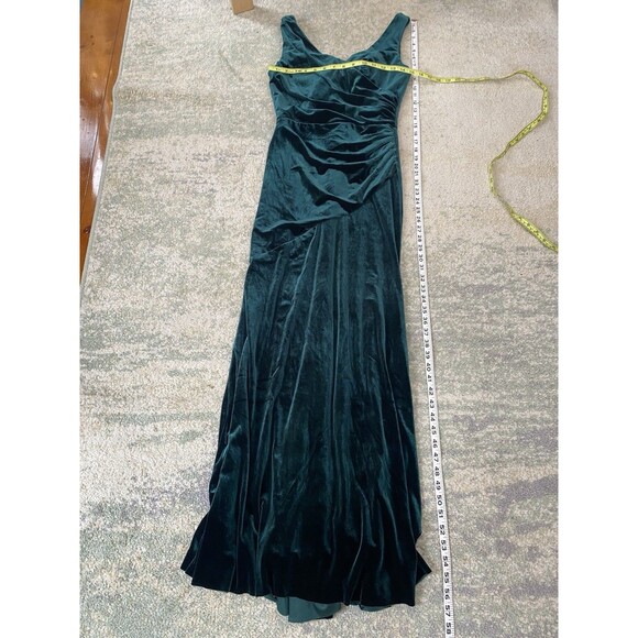 Revelry Size 6 Dawson Velvet Ruched Full Length Maxi Gown Emerald Green Dress - Picture 11 of 14